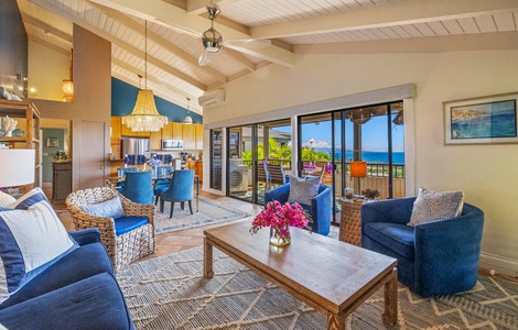 At Wailea Ekolu 1106, dine with stunning ocean views from the bright, window-lined dining area.