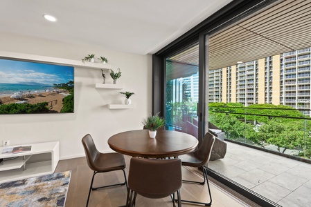 Elegant living space with city views, perfect for cozy gatherings.