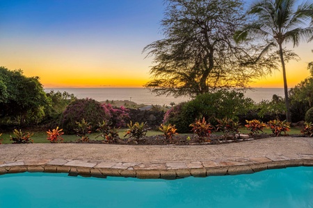 Peaceful twilight over the 2-ft wading pool—perfect for evening dips and reflection.