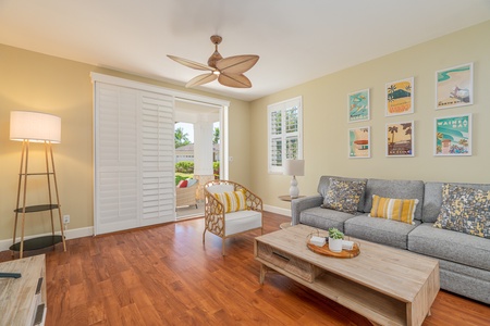 Cozy living space with sliding doors that open up to the lanai.