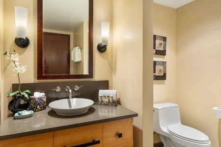 Second bathroom with tub and shower.