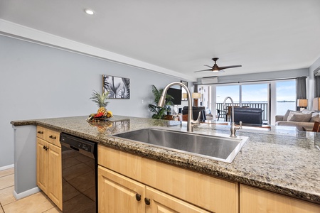 Enjoy cooking with an ocean view just steps from the dining and lanai areas.