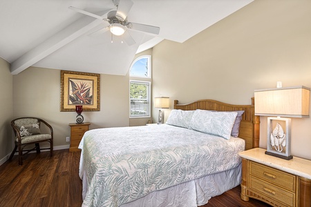 Guest bedroom features a king bed, central A/C, and a private balcony retreat.