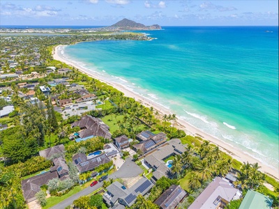 Aerial view of stunning Kailua Beach, just steps from your private estate.