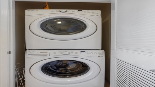 Enjoy the convenience of a full-size washer and dryer—perfect for keeping beachwear and everyday clothes fresh during your extended stay.
