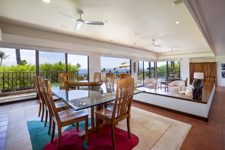 Open-concept dining area with panoramic ocean views, perfect for memorable meals.