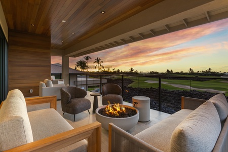 Gather around the fire pit on the upper-level lanai, just outside the primary suite.