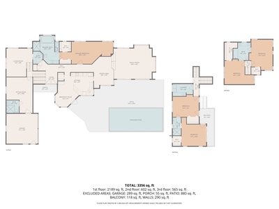 This detailed floor plan shows the complete layout of your vacation rental, including bedrooms, bathrooms, kitchen, and pool area.