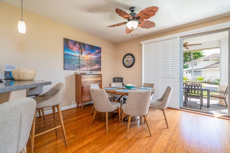 Dining with the indoor / outdoor experience next to the lanai.