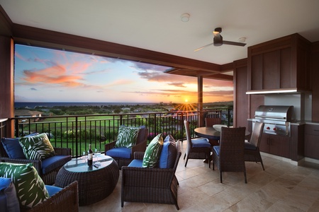 Lanai seating with outdoor dining and gas BBQ to entertain friends or simply relax