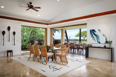 Chic and spacious interior dining area for eight.