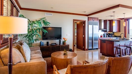 Relax during movie night or curl up with a good book in this comfortable living area.