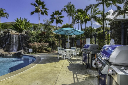 Resort-style pool with shaded loungers and tropical vibes all around.