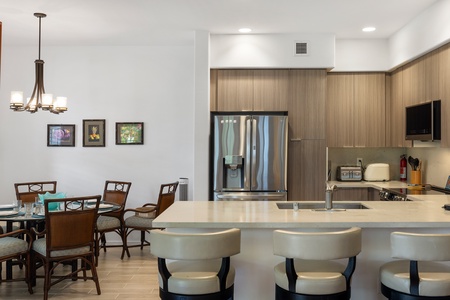 A kitchen island bar for quick meals or entertainment.