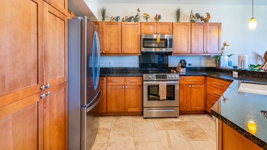 The kitchen also offers an induction cooktop for all your culinary adventures.