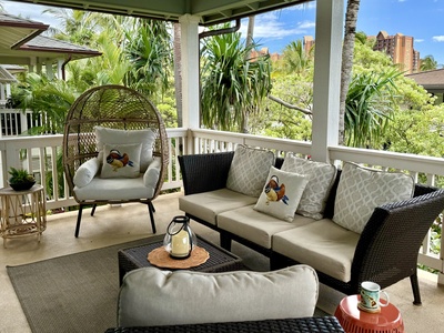 The second floor lanai feels secluded and peaceful.