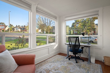 Catch up on work or trip plans in the sunny office nook overlooking the neighborhood.