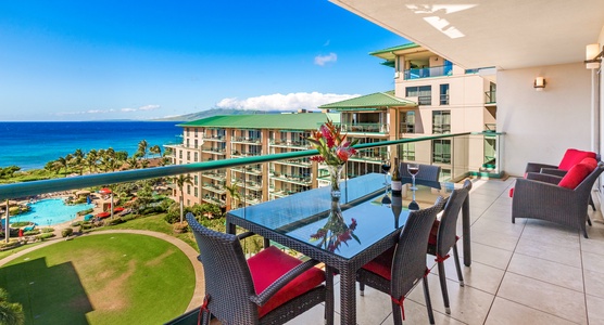 Enjoy a meal on the lanai with stunning ocean views.