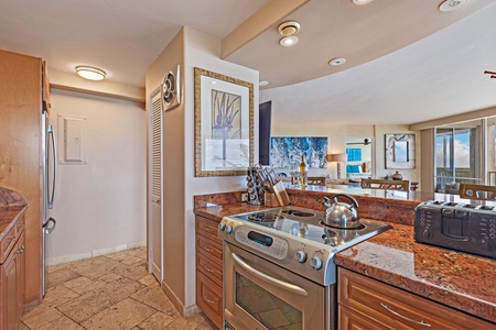 The kitchen at Royal Kahana 610 also features a modern stove, making it easy to whip up your favorite meals.