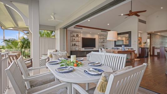 Indoor-outdoor dining setup with island breezes and stylish open living design.