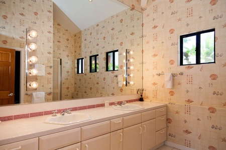 North Primary bath with walk in shower and double vanity