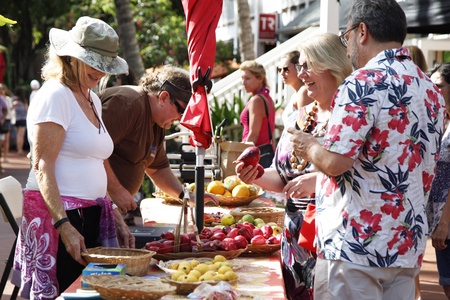 Weekend market scene filled with local flavor and island community spirit.