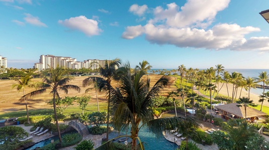 Island days with the pool and palm trees.