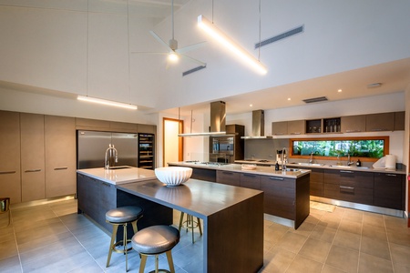 The kitchen has top of the line stainless steel appliances for your culinary ventures.