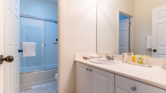 The second guest bathroom is also a full bathroom downstairs.