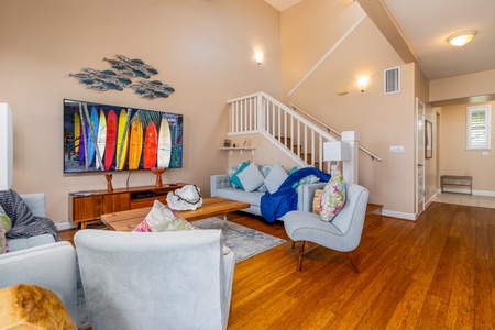 Curl up with your favorite book in this plush living area.
