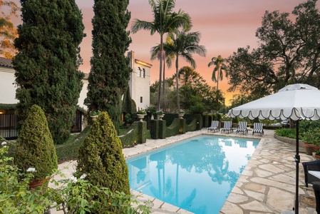 Unwind poolside as golden light filters through the palms—your own private sanctuary for sun-drenched days and glowing Montecito evenings.