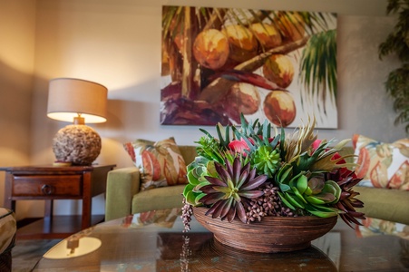 Every corner is adorned with tropical-inspired accents and curated details that bring warmth and personality to the home.