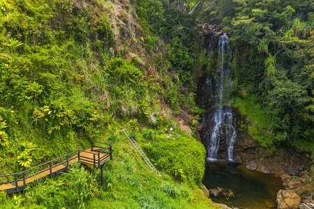 Discover the estate’s private waterfall from the deck, a hidden gem in paradise.