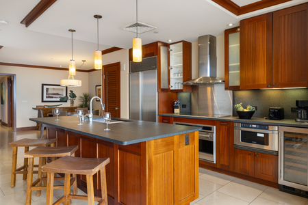 Well appointed kitchen with top of the line appliances, and plenty of counter space makes meals a breeze.