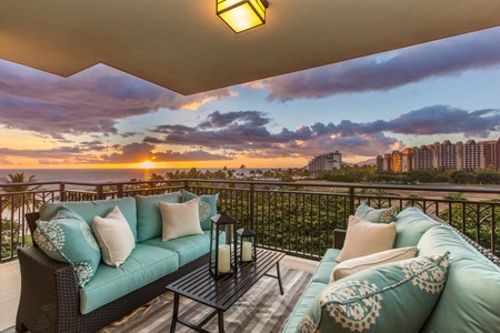 Seamless flow from the living area to the sunlit balcony.