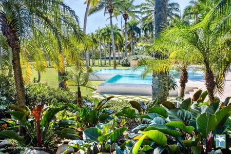 Bask in the beauty of the garden views, complete with a sparkling pool and swaying palm trees.