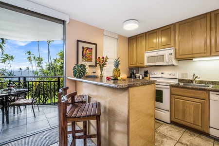 Breakfast bar featuring dining for two.