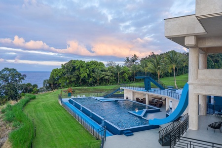 Private pool w/32’ high platform dive, diving board, and waterslide.