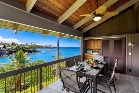 Vaulted ceilings, skylights, and walls of glass create a bright, welcoming space that feels connected to the coastline beyond.