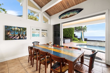 Gather for meals as ocean breezes drift in and the view stretches beyond.
