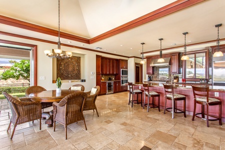 Cook with ease in a fully equipped kitchen featuring Sub-Zero, Wolf, and Bosch appliances.