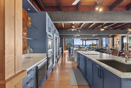 Bright and open kitchen with island seating, perfect for gatherings.