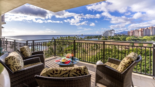 Enjoy beautiful sunsets over the Pacific blue waters from the lanai.