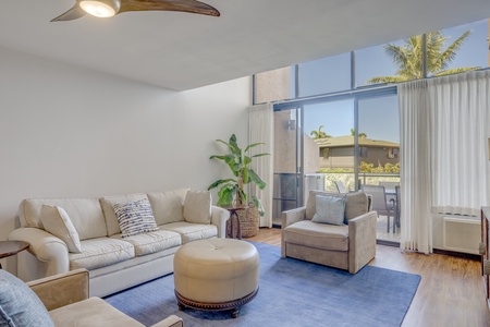 Lounge in the cozy living area with access to lanai.