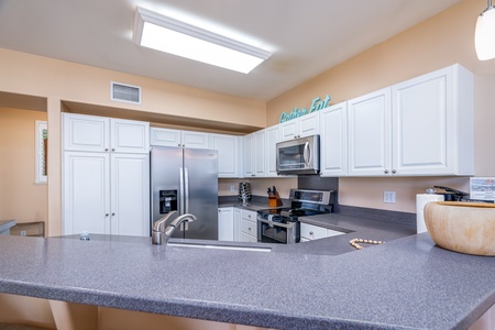 Plenty of counter space for appetizers on game night.