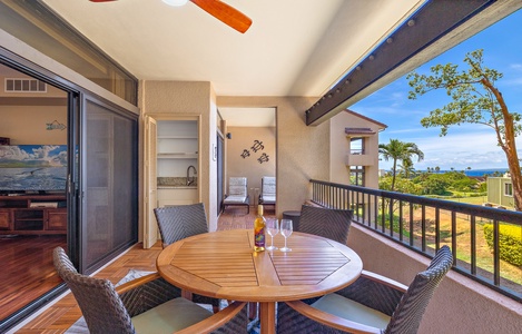 Relax and dine on the lanai with a peaceful garden view.