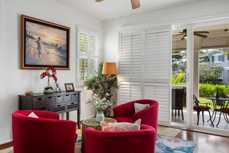 A chic coffee table with plush seating, a perfect space for catching up.