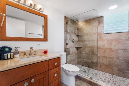 A second updated bathroom is conveniently located just across the hall from the guest bedroom.