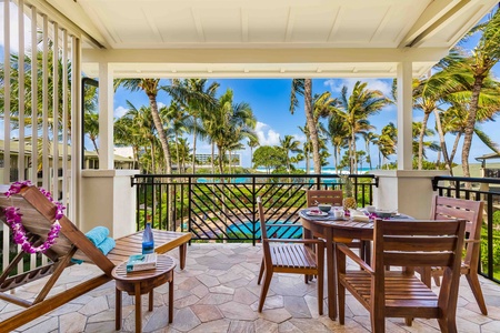 Step outside onto your private, 167-square foot lanai to take in views of the lush, tropical grounds, awe-inspiring Pacific, and dazzling pool just mere steps away from your back door