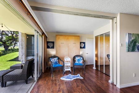 During the day, the Murphy bed folds away to create additional living space for your group.